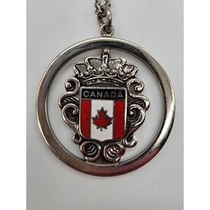 Vintage Canada Coat of Arms Pendant Necklace Silver Tone Red Enamel Maple Leaf